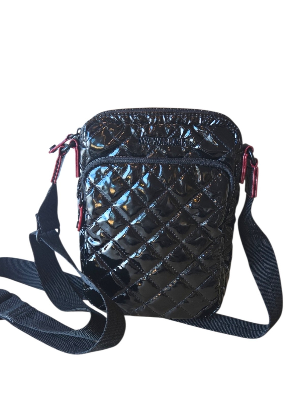 MZ Wallace Quilted Patent Bkack Crossbody Bag in Black EUC